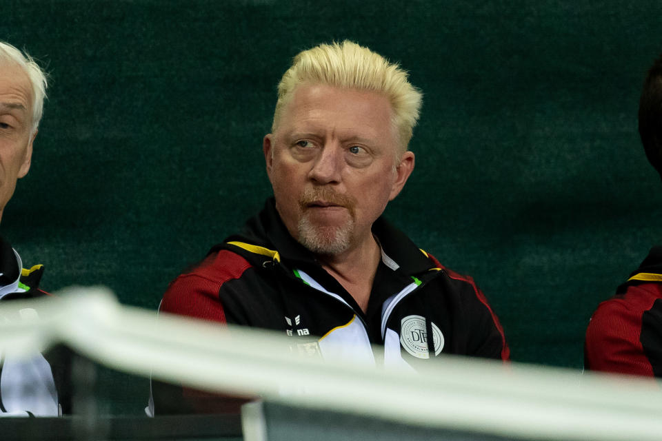 Boris Becker looks dejected during the first day of the Davis Cup qualifier.