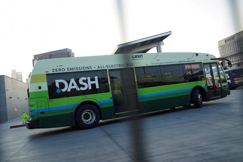 FILE PHOTO: Electric buses at LADOT transit bus maintenance facility