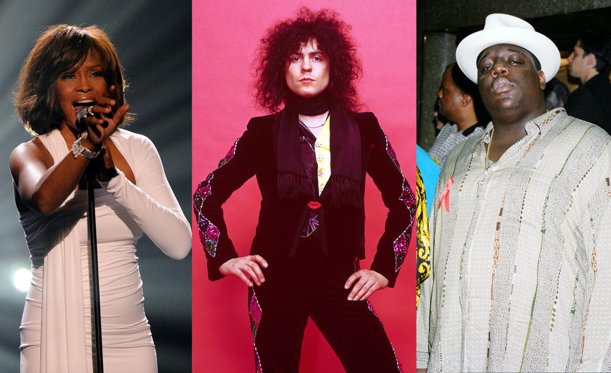 Whitney Houston, T. Rex's Marc Bolan, and the Notorious B.I.G. were posthumously inducted into the Rock & Roll Hall of Fame at 2020's virtual ceremony. (Photos; Getty Images)