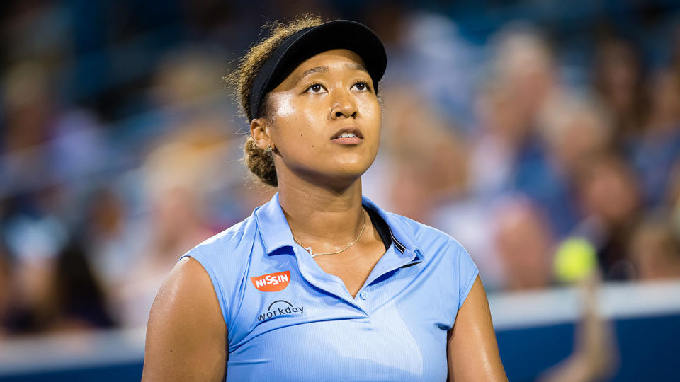 Pictured here, Naomi Osaka looks disappointed during a match in Cincinnati. Pic: Getty