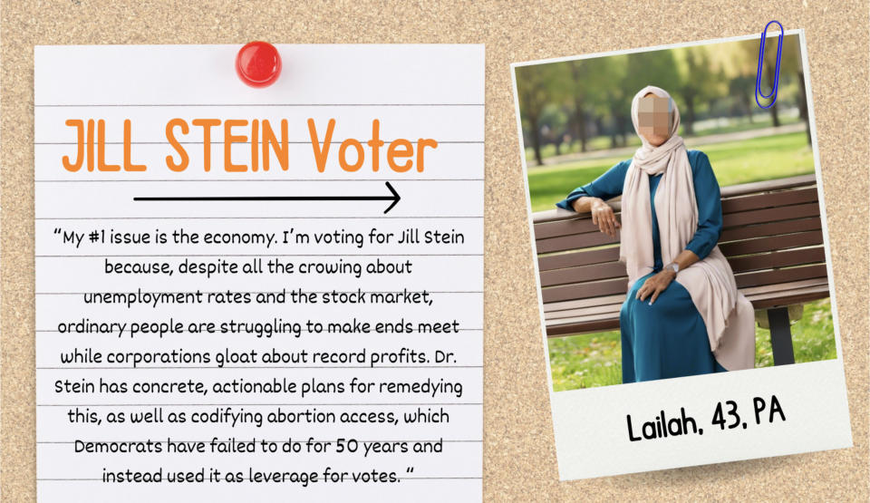 Jill Stein voter: Lailah, 43, PA. "My #1 issue is the economy. Dr. Stein has actionable plans to fix this, unlike Democrats who have failed for years."