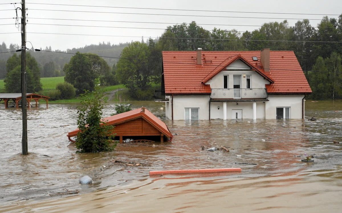 The river Biala Ladecka in Poland couldn't contain the extreme levels of rainwater