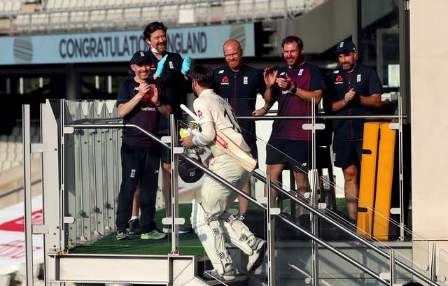 Chris Woakes took the plaudits on the England balcony.