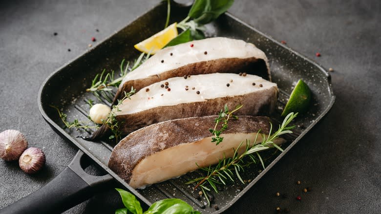 Halibut filets in pan