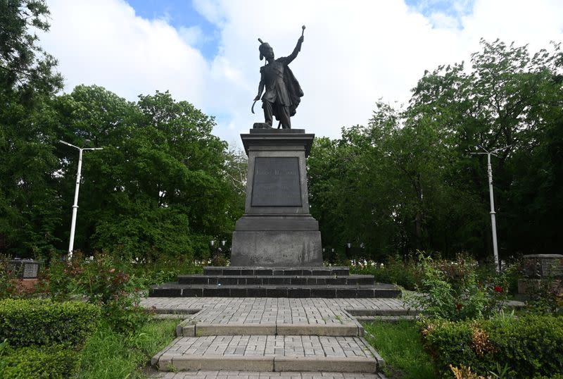 A view shows a monument to Don Cossack ataman Matvei Platov in Novocherkassk