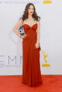 Kat Dennings arrives at the 64th Primetime Emmy Awards at the Nokia Theatre in Los Angeles on September 23, 2012.