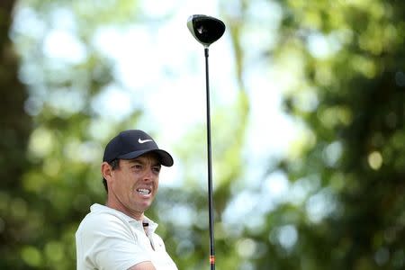 Rory McIlroy of Northern Ireland watches his drive off the second tee during second round play of the 2018 Masters golf tournament at the Augusta National Golf Club in Augusta, Georgia, U.S., April 6, 2018. REUTERS/Lucy Nicholson