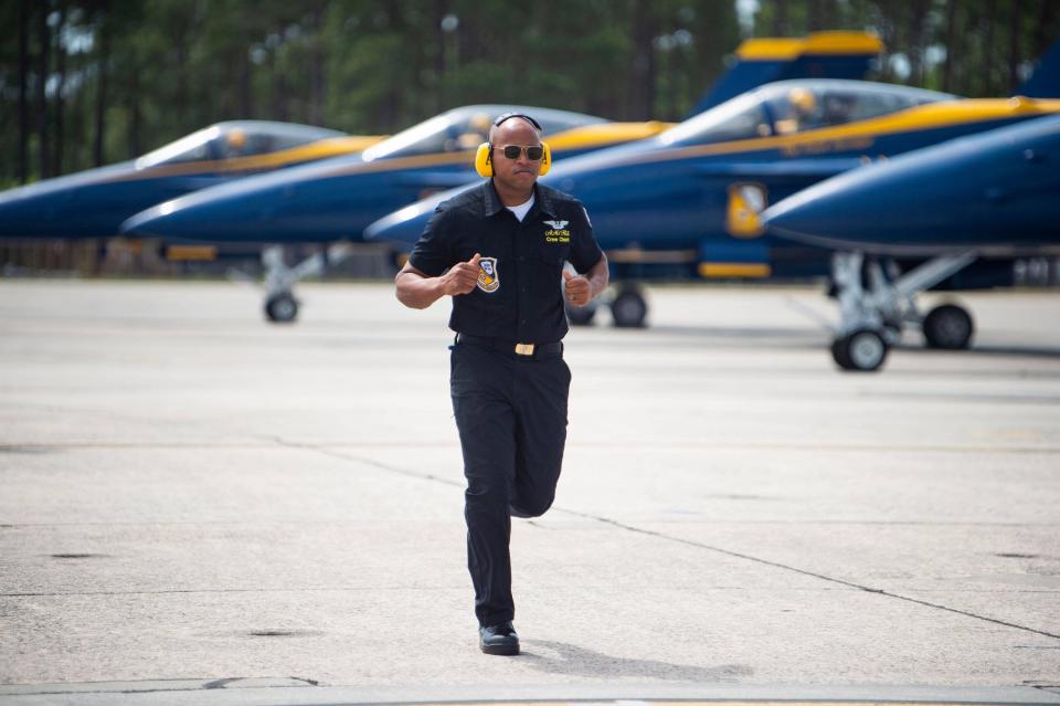 Kevin Hill, now a chief petty officer at Naval Air Station Point Mugu, works as a ground crew chief and petty officer 1st class with the Blue Angels. Hill, who was with the demonstration squadron from 2019 to 2022, is featured in the new IMAX documentary "The Blue Angels."