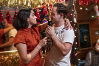 This image released by Sony -TriStar Pictures shows Geraldine Viswanathan, left, and Dacre Montgomery in a scene from "The Broken Hearts Gallery." (George Kraychyk/Sony-TriStar Pictures via AP)