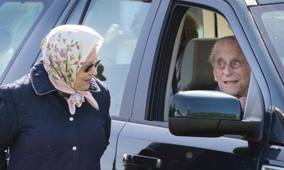 Prince Philip in vehcile with the Queen in 2018.