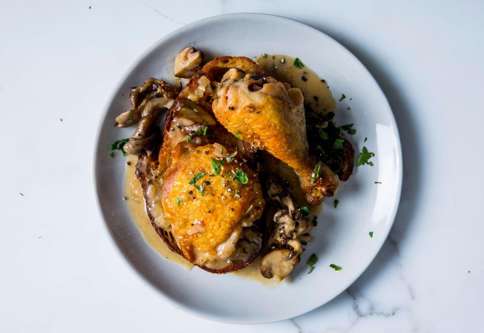 Chicken and Mushrooms with Giant Croutons