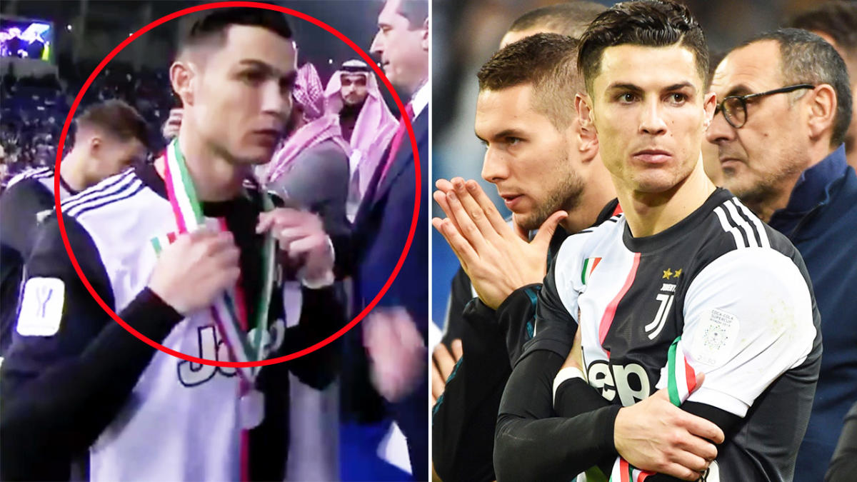 Cristiano Ronaldo Slammed For Taking Off Runner Up Medal Yahoo Sport