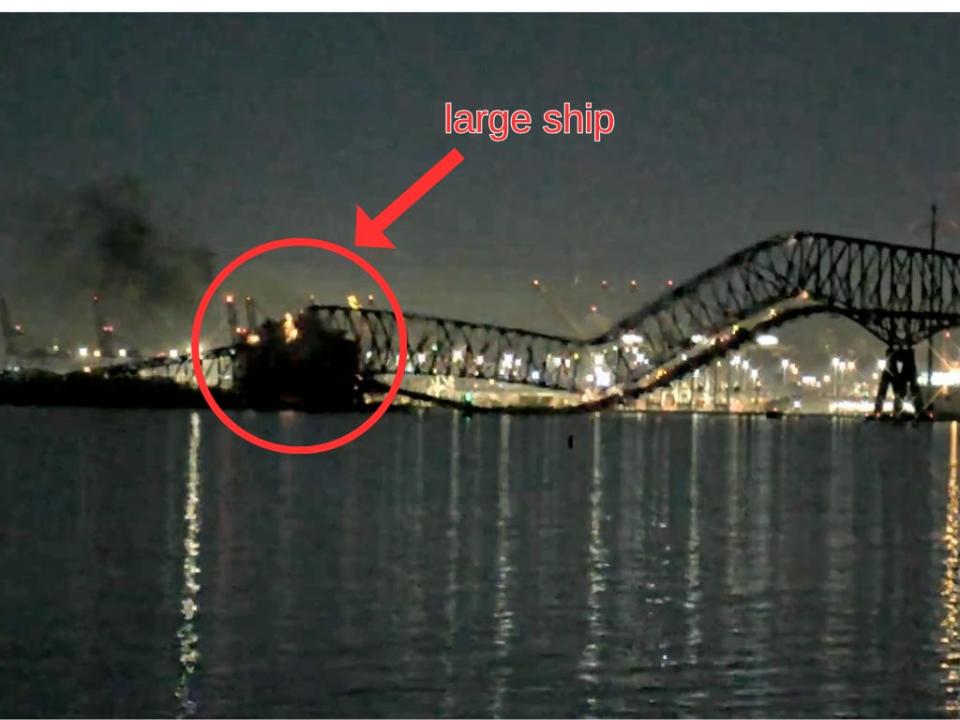 A screengrab of a livestream showed what appeared to be a large ship colliding with the Francis Scott Key Bridge in Baltimore, Maryland.