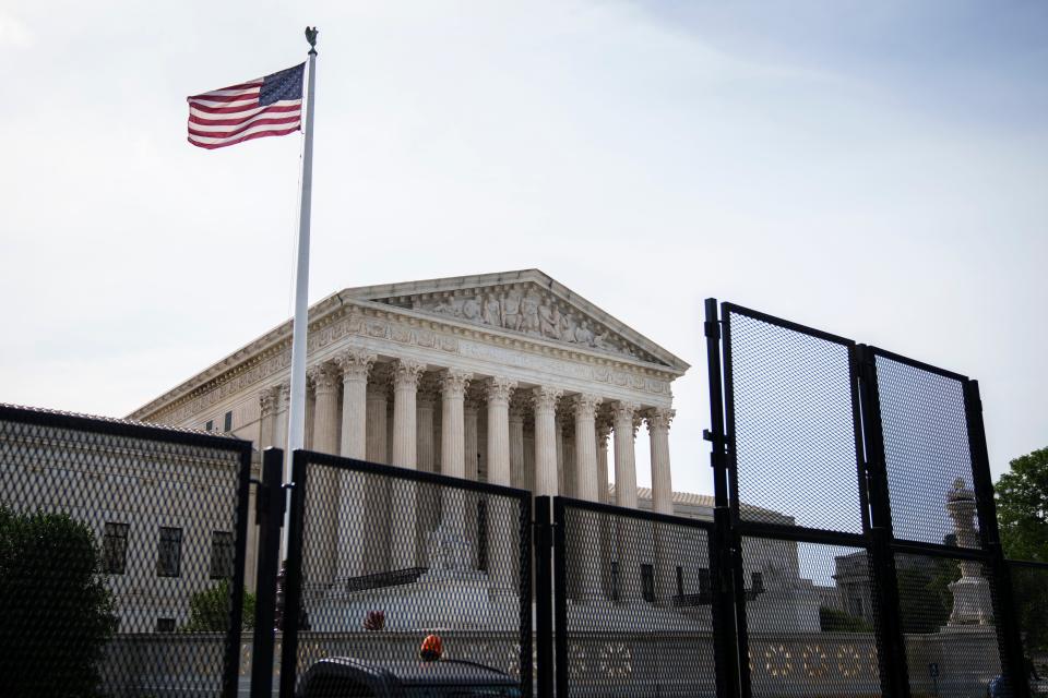 Security fencing stands outside the Supreme Court on June 7, 2022, in Washington, D.C.