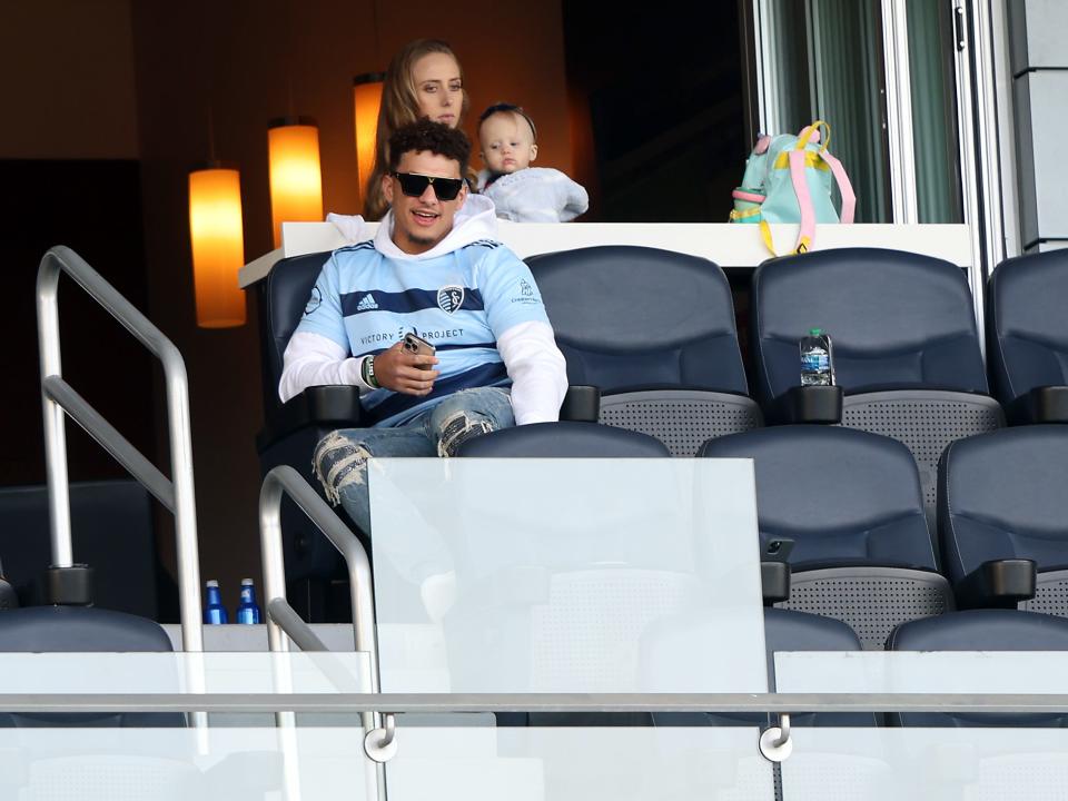 Patrick Mahomes and Brittany Matthews take in a Sporting KC match.