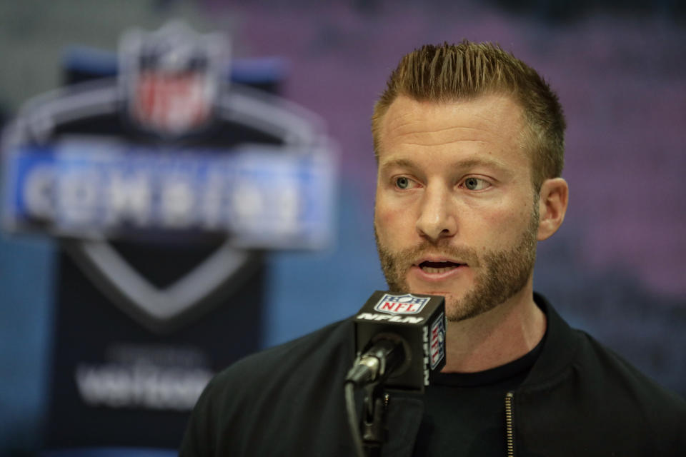 Los Angeles Rams coach Sean McVay was approached by ESPN this offseason. (AP Photo/Michael Conroy)