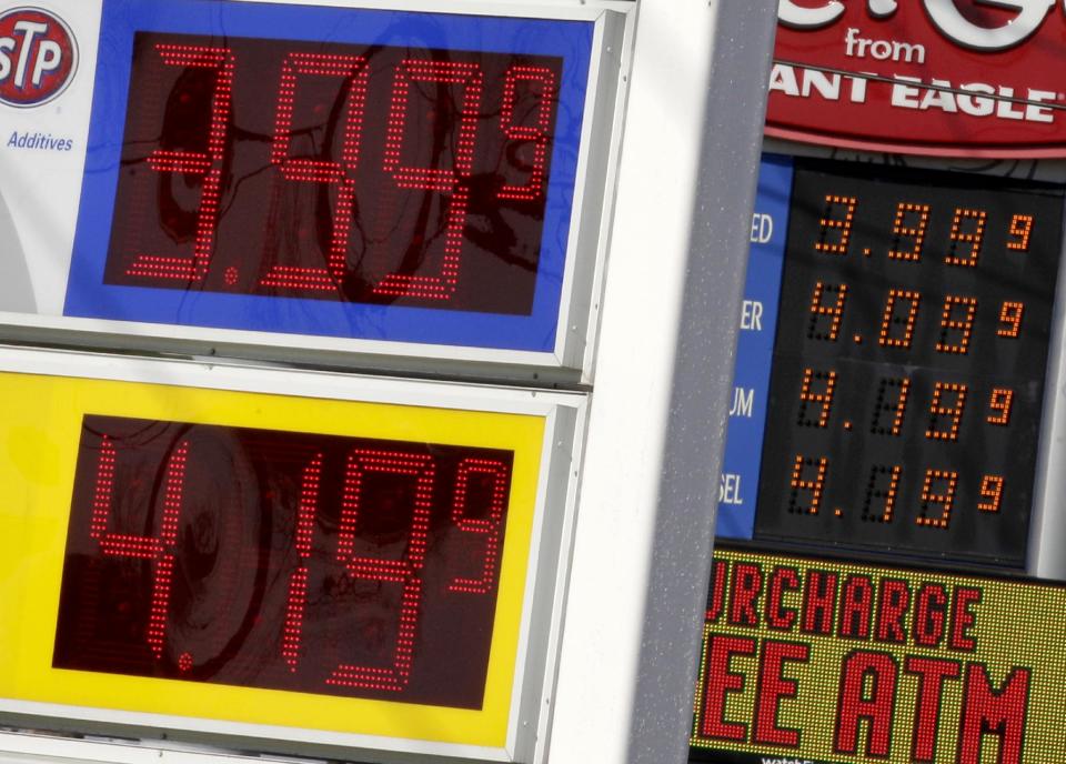 Gas prices are seen at Marathon and GetGo gas stations in Bedford Heights, Ohio on Wednesday, March 21, 2012. (AP Photo/Amy Sancetta)