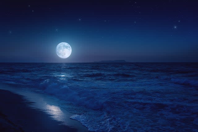 Rising moon over sea