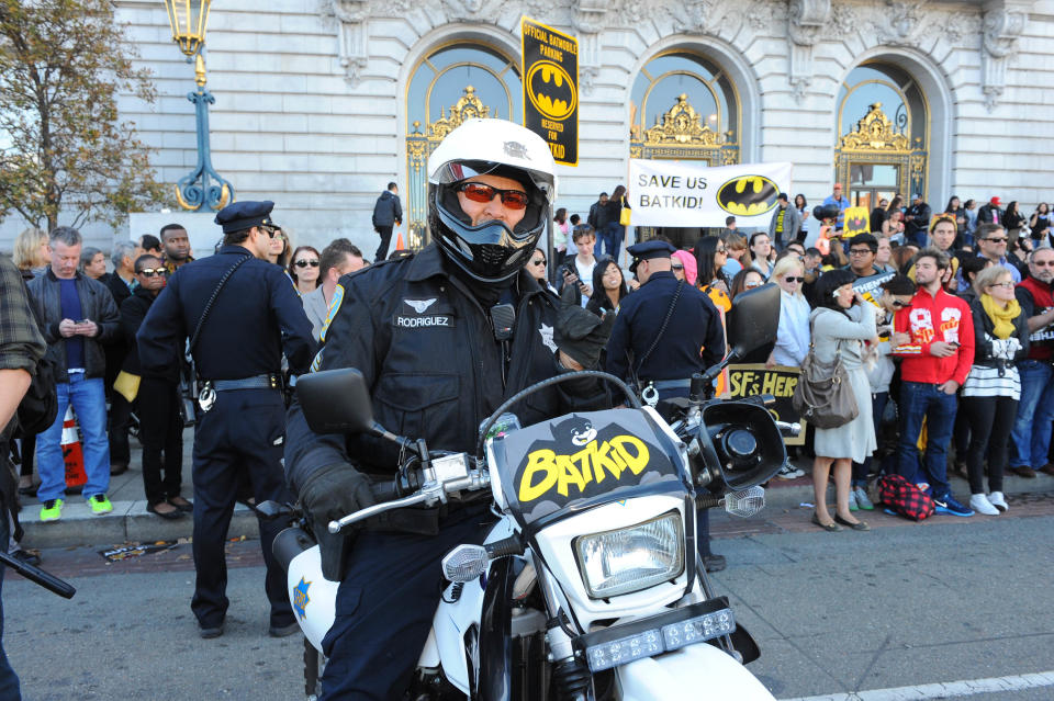 A crowd supports Batkid’s Make-A-Wish request on the streets of San Francisco. (Photo: Trisha Leeper/WireImage)