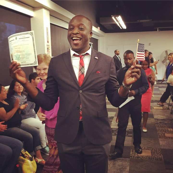 Yemi Mobolade at his citizenship ceremony in Colorado Springs (2018), Courtesy: Vanessa Zink, City of Colorado Springs Communications Officer