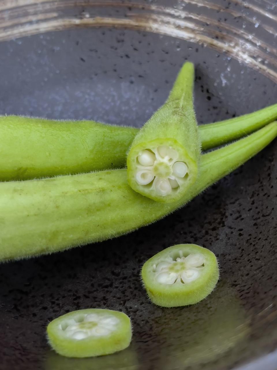 okra in a brown plate