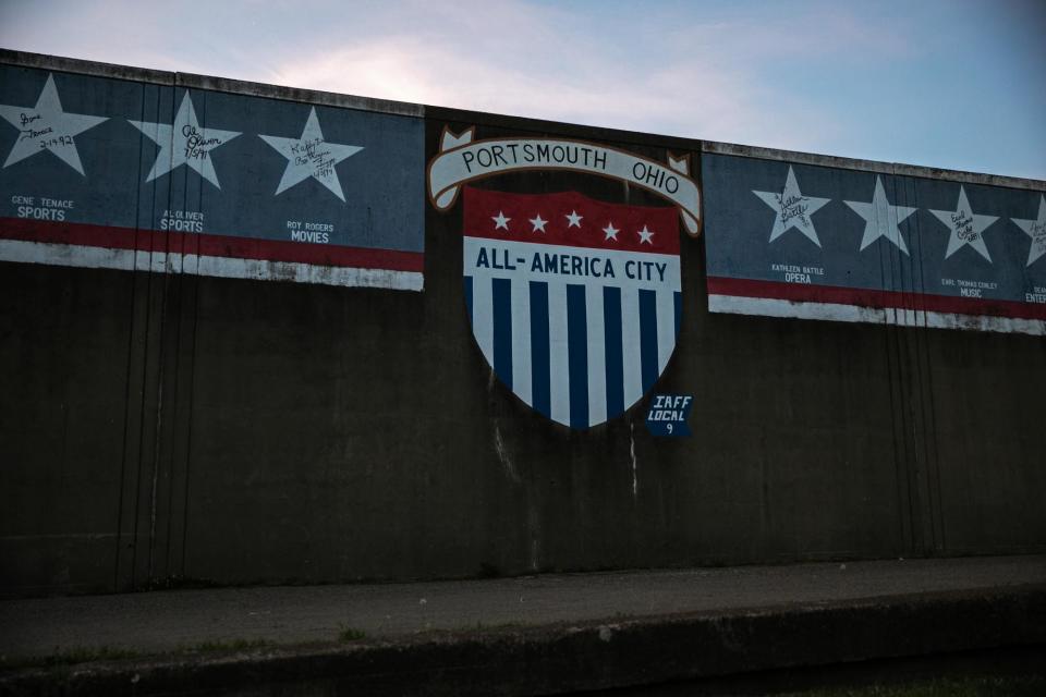 A mural along the Ohio River in Portsmouth, OH on May 8, 2023.