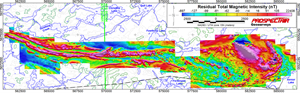 Ferdinand Gold Project showing Residual Total Magnetic Intensity with equal area color distribution.