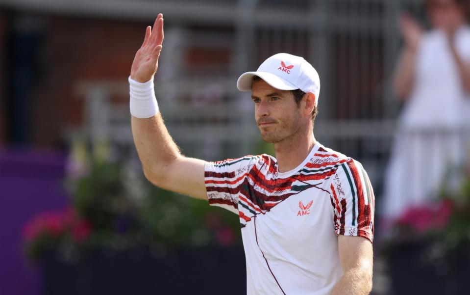 Andy Murray of Great Britain celebrates winning his First Round match against BenoÃ®t Paire of France during Day 2 of the cinch Championships at The Queen's Club on June 15, 2021 in London, England - Paul Harding/Getty Images for LTA