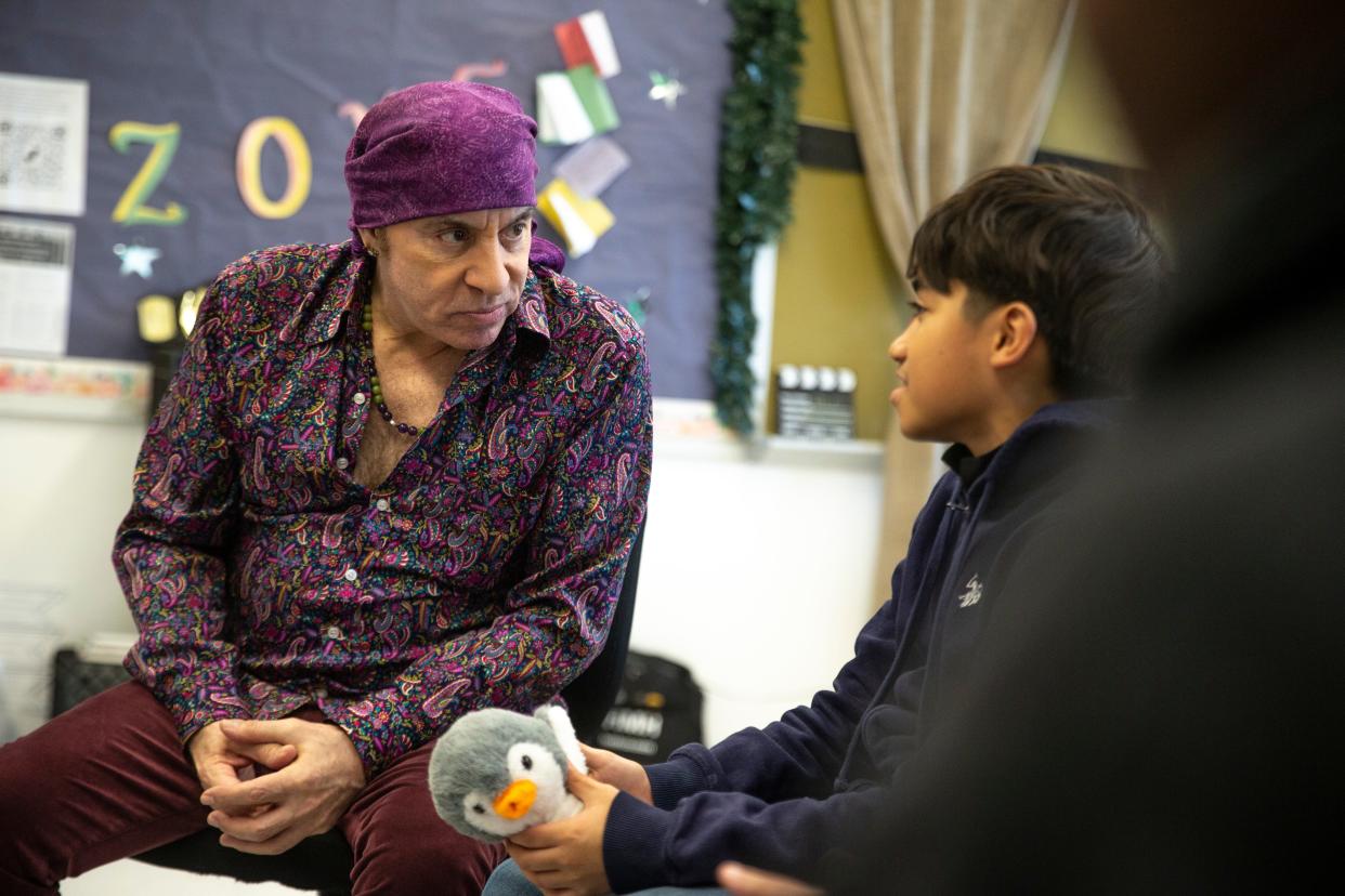 Musician and actor Steven Van Zandt visits the Dr. Martin Luther King Jr. Middle School in Asbury Park Feb. 27 to talk about his TeachRock leaning curriculum. Little Steven met with teachers and then dropped in to classrooms to meet students.