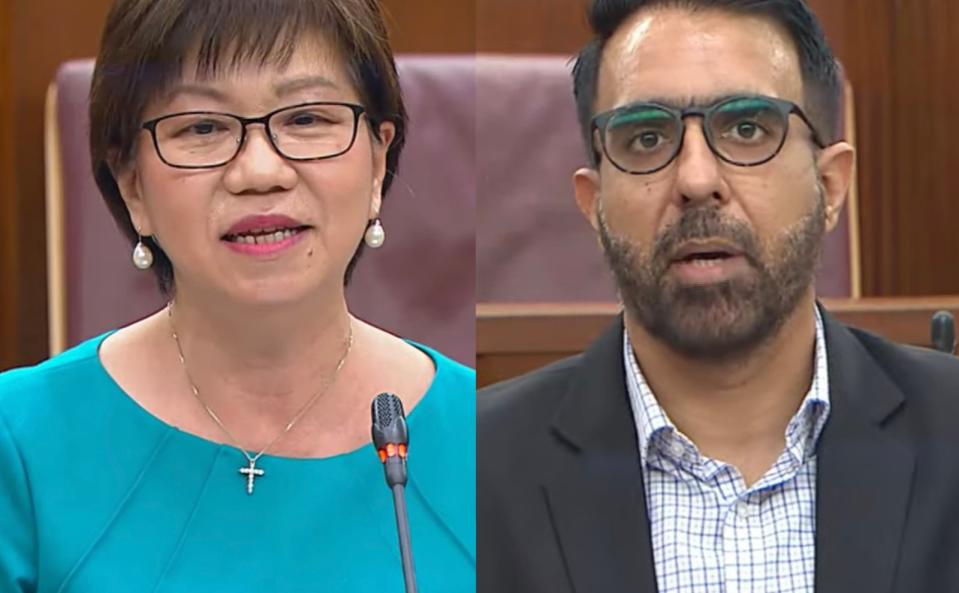 Central Singapore District Mayor Denise Phua and Leader of the Opposition Pritam Singh in Parliament on 25 February, 2020. (SCREENCAP: MCI/YouTube)