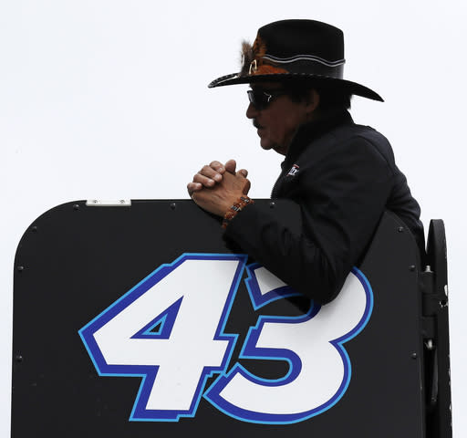 Racing legend Richard Petty watches practice prior to car qualifying for the NASCAR Cup Series auto race at New Hampshire Motor Speedway in Loudon, N.H., Friday, Sept. 22, 2017. (AP Photo/Charles Krupa)