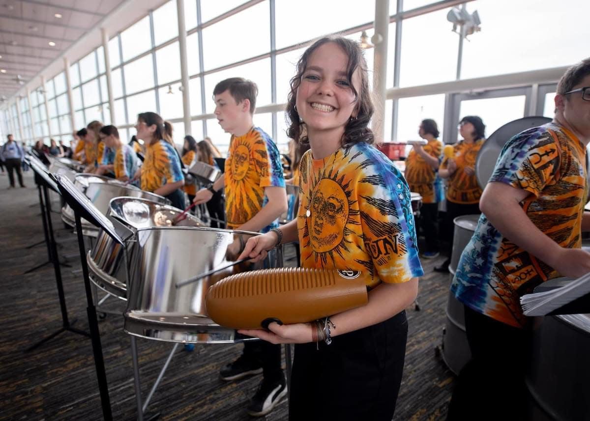 The Ambridge Steel Drum Band entertained music educators last week at conference along Presque Isle Bay in Erie. The group has a special 35th anniversary concert in Ambridge this week.