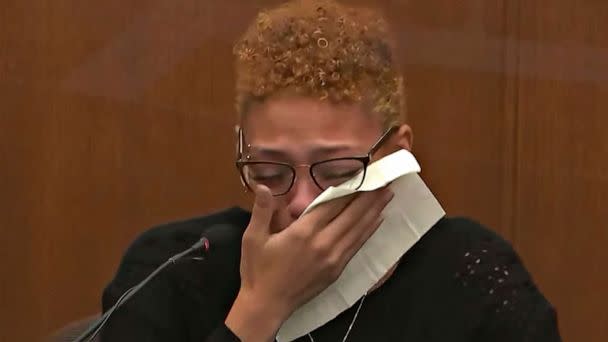 PHOTO: Alayna Albrecht-Payton, a passenger in Daunte Wright's car, testifies in court, Dec. 9, 2021, in the trial of former Brooklyn Center police Officer Kim Potter at the Hennepin County Courthouse in Minneapolis. (Court TV/pool via AP, FILE)