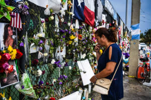 A memorial for the victims of the Surfside condo collapse.