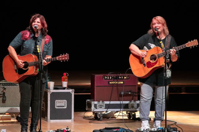 <p>Kieran Frost/Redferns</p> Amy Ray and Emily Saliers of Indigo Girls perform at the National Concert Hall on August 17, 2023 in Dublin, Ireland