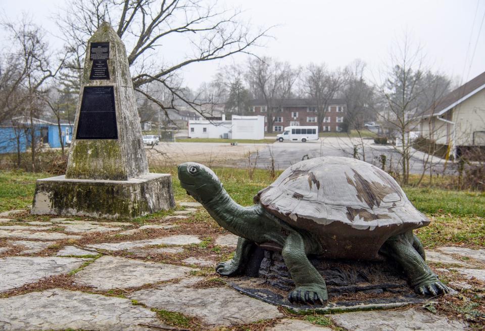 The "Chief Little Turtle" statue on the Heritage Trail in Ellettsville along Ind. 46 near Sale Street. The statue restoration was a joint effort between the town of Ellettsville and Boy Scout Troop 121 as part of an Eagle Scout project for Colin Stone.