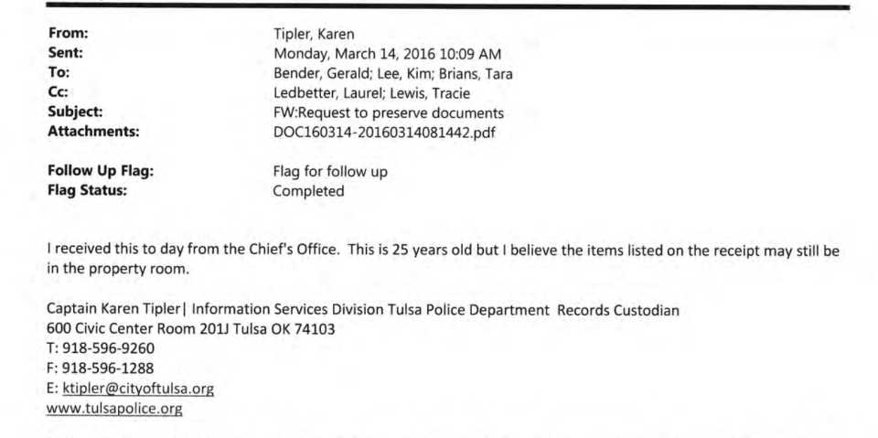 Tulsa police email in 2016.