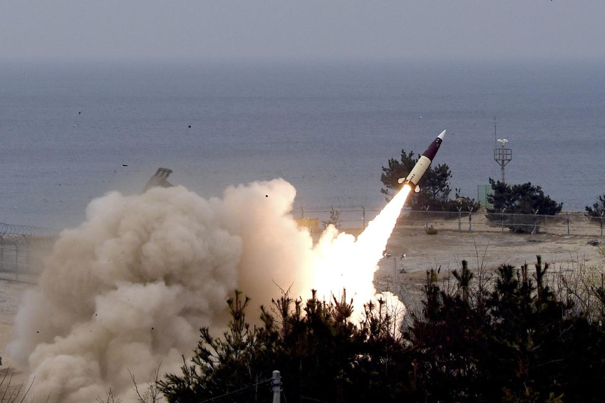 in this photo provided by south korea defense ministry, south korea's military launches army tactical missile system or atacms, during a military exercise at an undisclosed location in south korea, thursday, march 24, 2022 north korea test fired possibly its biggest intercontinental ballistic missile toward the sea thursday, according to its neighbors, raising the ante in a pressure campaign aimed at forcing the united states and other rivals to accept it as a nuclear power and remove crippling sanctions south korea defense ministry via ap
