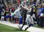 <p>Dallas Cowboys cornerback Chidobe Awuzie (24) defends as Seattle Seahawks wide receiver Doug Baldwin (89) catches a pass during the second half of the NFC wild-card NFL football game in Arlington, Texas, Saturday, Jan. 5, 2019. (AP Photo/Michael Ainsworth) </p>