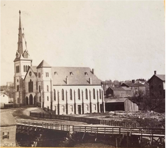 A photograph of the intersection of College Street and South Winooski Avenue, which Blanchard estimates was taken in the 1860's.