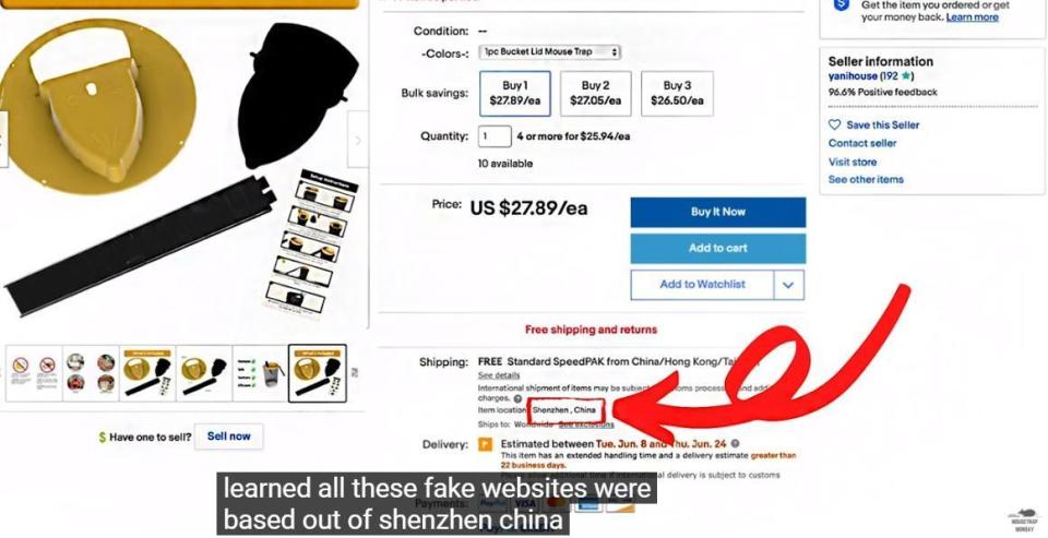 尚恩發現這些仿冒的商品都是來自中國的廠商。（翻攝自Shawn Woods YouTube）