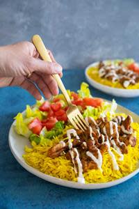 The Farmer Focus Halal Cart Chicken and Rice recipe brings the fun and flavor of street food to your weeknight dinner.