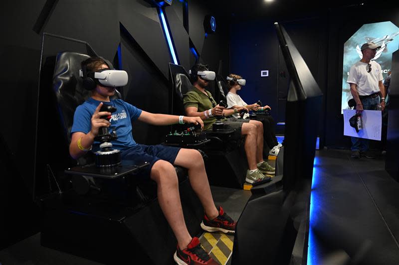 Kids have been enjoying the virtual reality flight simulator.