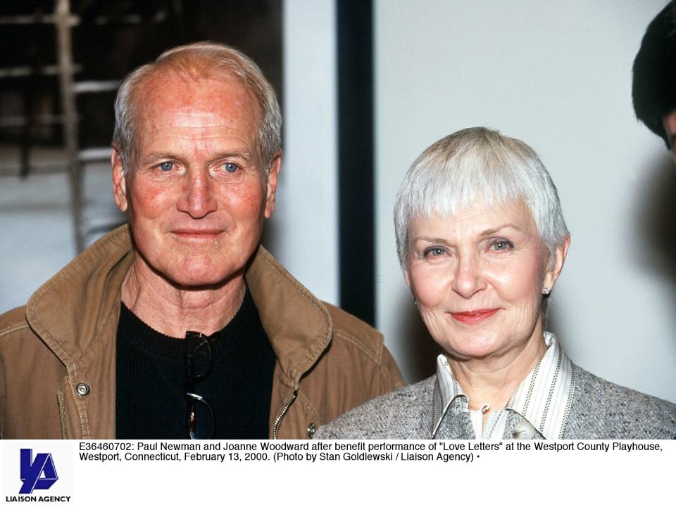 E36460702: Paul Newman And Joanne Woodward After Benefit Performance Of 