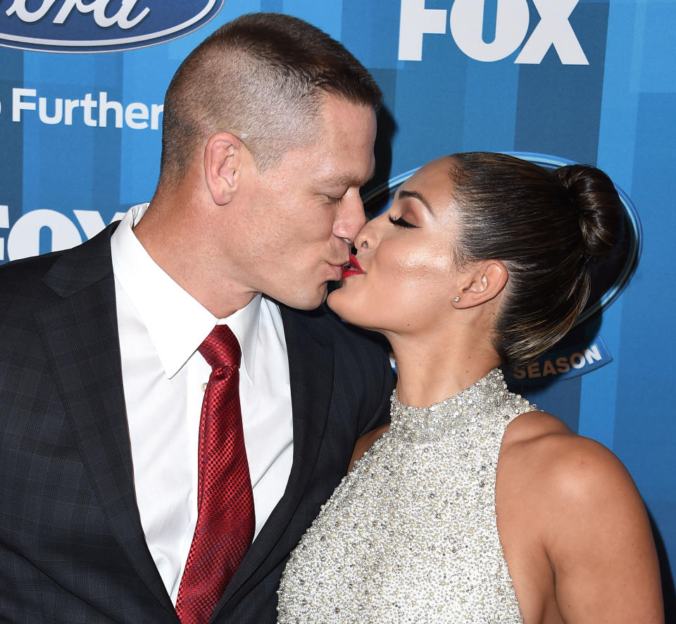 John Cena and Nikki Bella at the <em>American Idol</em> finale on April 7, 2016, in Hollywood. (Photo: Getty Images)