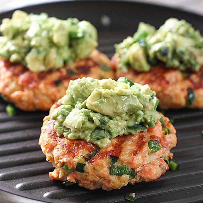 Grilled Salmon Burgers with Avocado Salsa