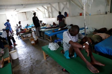 People are being treated at the cholera treatment center at the hospital after Hurricane Matthew passes in Jeremie, Haiti, October 9, 2016. REUTERS/Carlos Garcia Rawlins