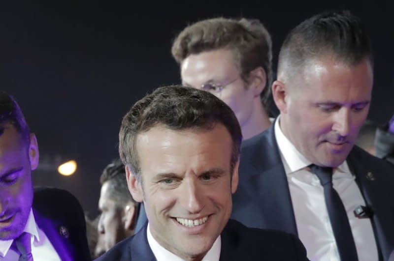 French President Emmanuel Macron’s (L) governing Renaissance party is projected to secure only 20% of the popular vote, with the left-wing New Popular Front sitting at 27% according to the poll, published Thursday. File Photo by Maya Vidon-White/UPI