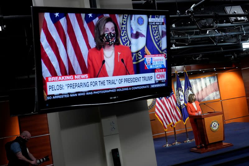 U.S. House Speaker Nancy Pelosi holds weekly news conference with Capitol hill reporters in Washington