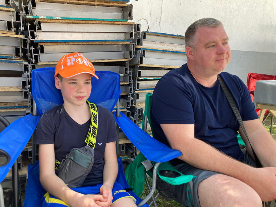 Artur Bassarskii, 10, and his father, Anatoli, 37, hope to permanently relocate to America along with the boy’s mother. (Jo Napolitano)